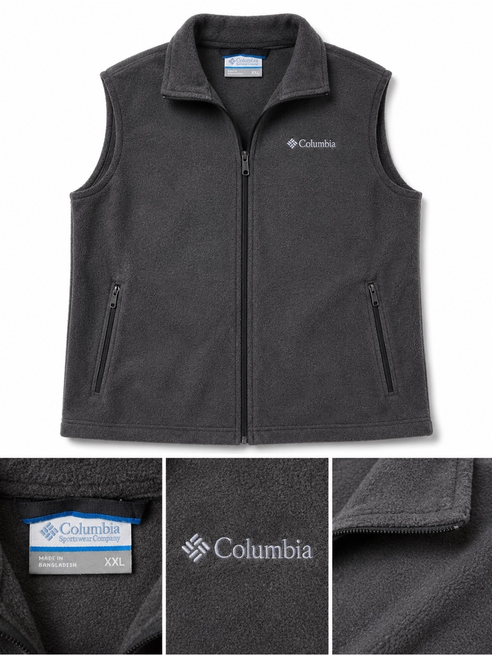 Columbia Kids Charcoal Gray Fleece Vest - Zippered Sleeveless Jacket